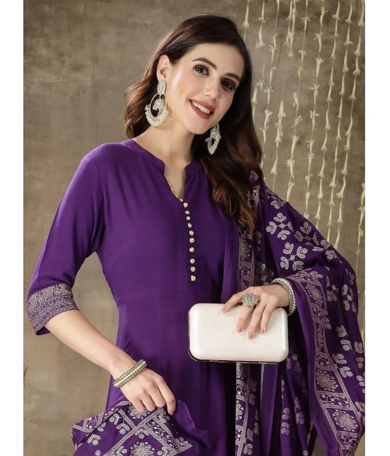 Stylum Rayon Printed Anarkali Womens Kurti with Dupatta - Purple ( Pack of 1 ) - None