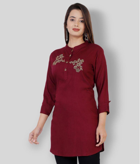 HIGHLIGHT FASHION EXPORT - Red Rayon Womens Straight Kurti - L