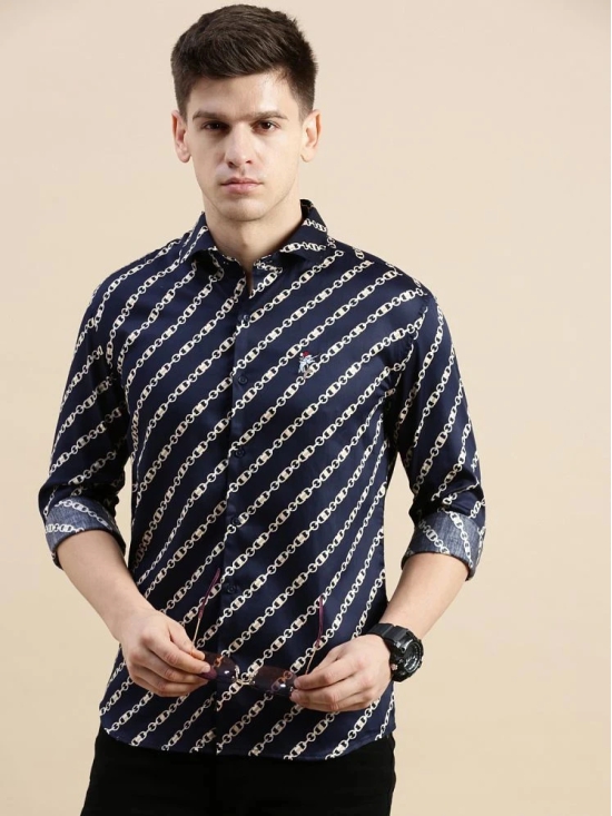 Showoff Satin Regular Fit Printed Full Sleeves Mens Casual Shirt - Navy Blue ( Pack of 1 ) - None