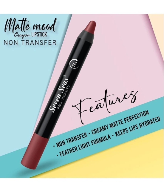 Seven Seas Matte Mood Non Transfer Crayon Lipstick | Long Lasting Crayon Lipstick (Fiery Maroon)