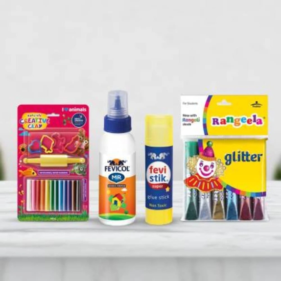 Fevicreate Activity Kit AllinOne DIY Art & Craft Set for Kids| Kit Contains Glue, Moulding Clay, Gluestick, Tempera Colours, Glue Drops, Glitter Colours |Best Gift for Boys &  Girls Ages 514