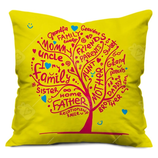 Indigifts Gifts Diwali Christmas Year Set of 5 Yellow Family Tree Printed Polyester 12X12 Cushions Home Family Friends