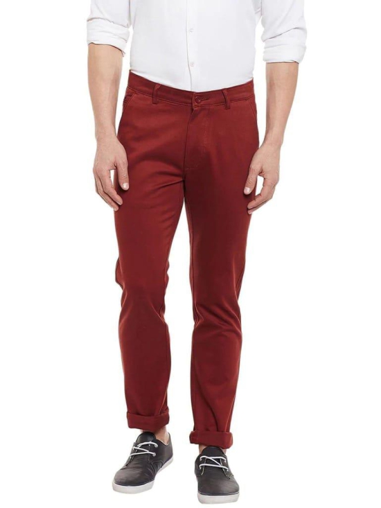 Rodamo  Men Maroon Slim Fit Trousers