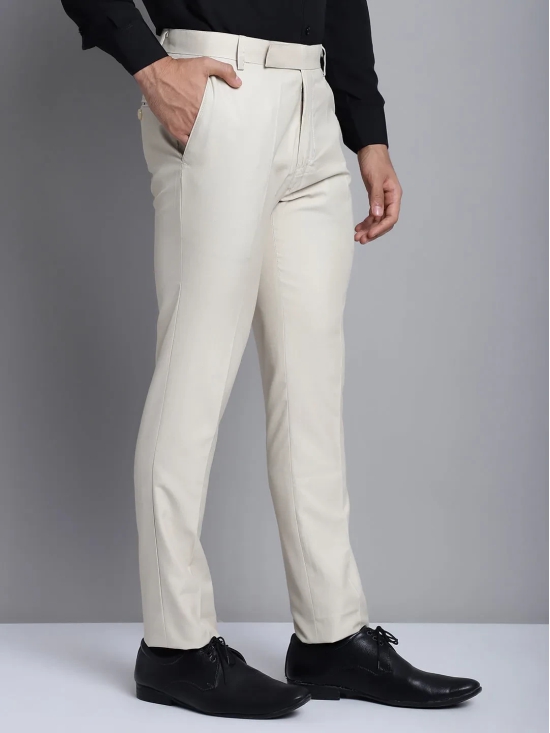 Indian Needle Men's Cream Tapered Fit Formal Trousers-34 / Cream