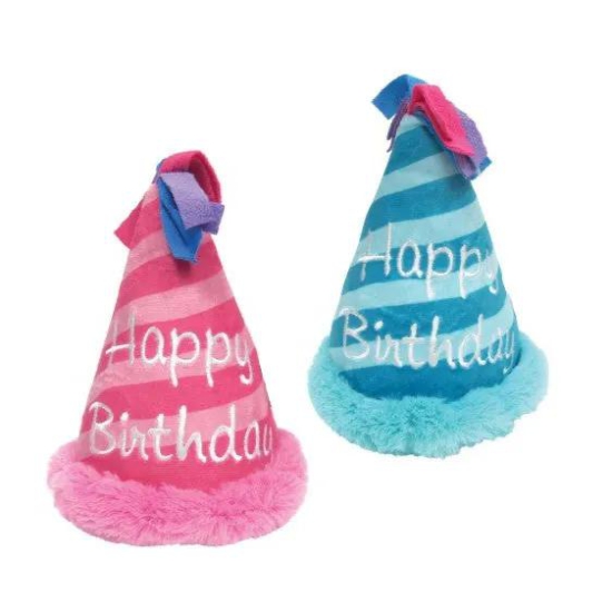 Birthday Hat Squeaky Plush Toy-Pink