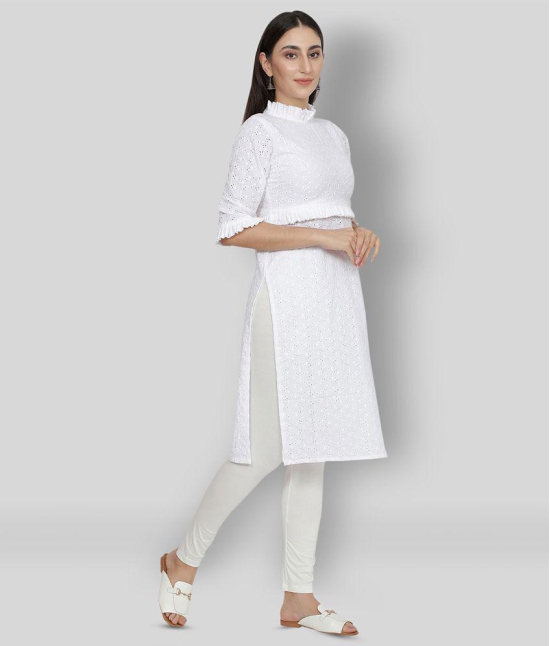 NUEVOSDAMAS - White Cotton Blend Womens Straight Kurti - L