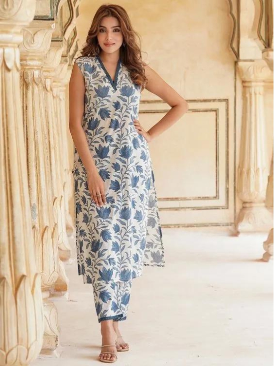 Summer special cotton print kurta pent set-Xxxl / Blue