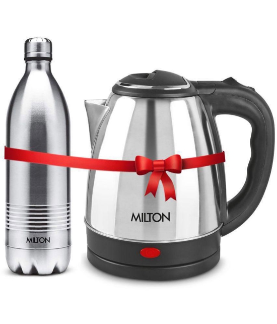 Milton Combo Set Go Electro 1.2 Ltrs Electric Kettle and Duo DLX 1 Ltr- Silver Thermosteel Hot or Cold Stainless Steel Water Bottle