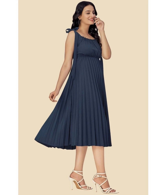 Glomee Crepe Solid Midi Womens Fit & Flare Dress - Blue ( Pack of 1 ) - None