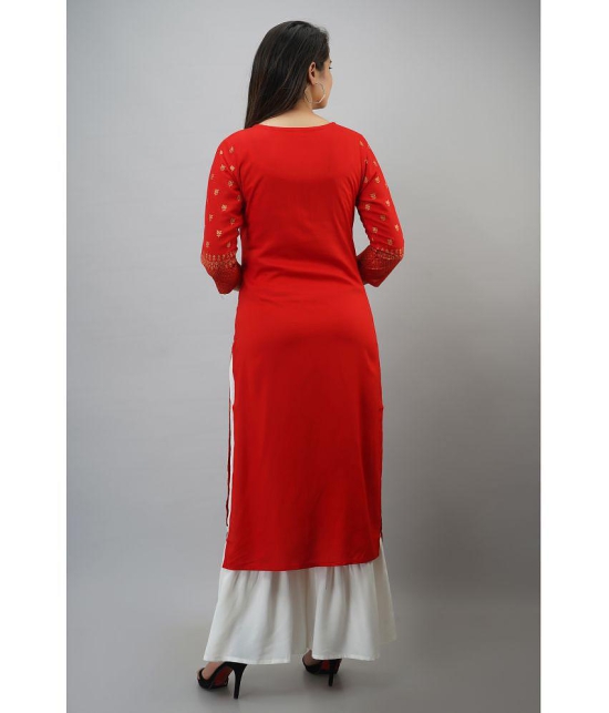 MAUKA - Red Straight Rayon Women''s Stitched Salwar Suit ( Pack of 1 ) - None