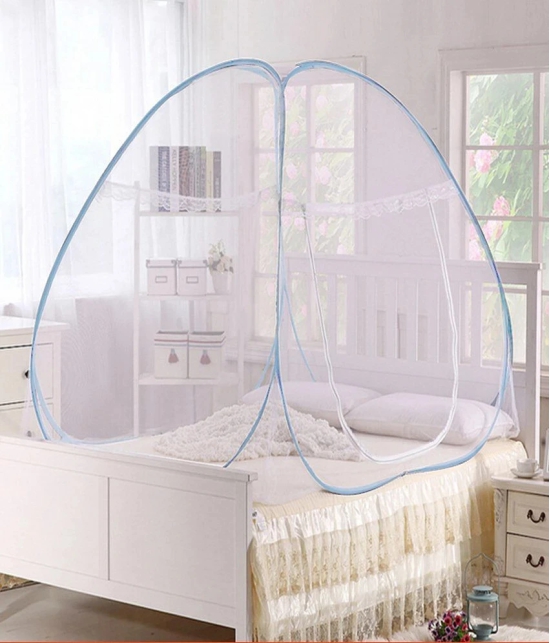 Pindia White & Blue Polyester Single Mosquito Net