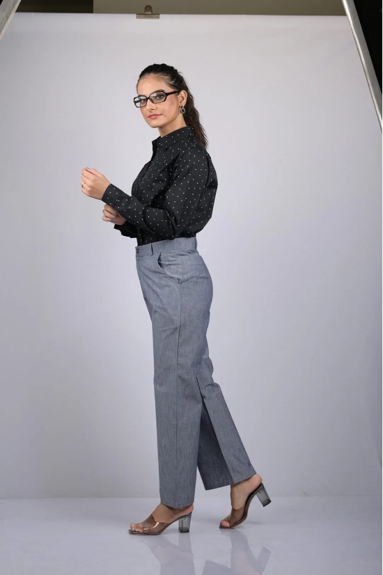 Denim for women party wear stylish pants for womens Light Grey Wide Bottom Denim Silk Pant (OTL-PNT-1005)-Grey / S