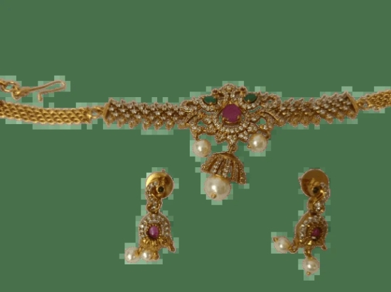 Bridal Gold Plated Kundan Choker Necklace Set With Earrings For Women