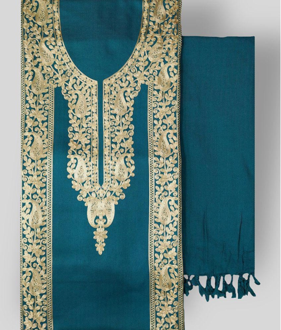 KASHMIRI Blue Woollen Unstitched Dress Material