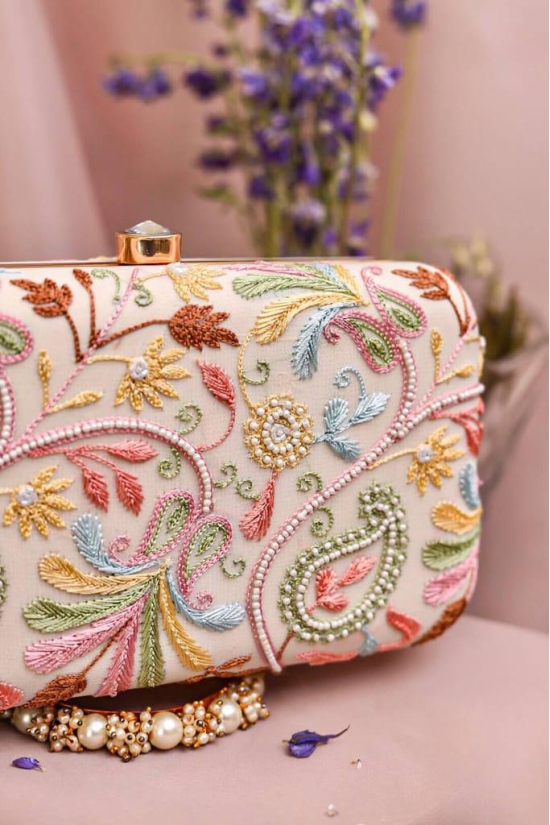 Huben  Rainbow Pearl Chikankari Clutch