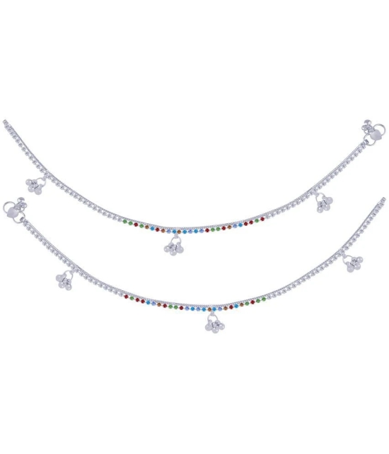 Paola Silver Plated Multi Color Diamond Ghungroo Payal  Anklet for Women And Girl. - Silver