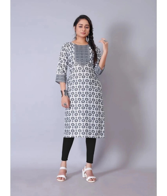 RIAANA Cotton Blend Printed Straight Womens Kurti - White ( Pack of 1 ) - None