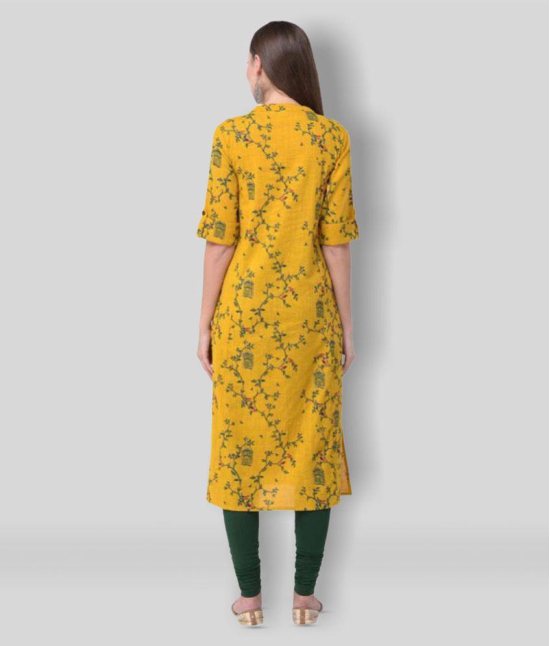 Pistaa - Yellow Cotton Womens Front Slit Kurti ( Pack of 1 ) - 4XL