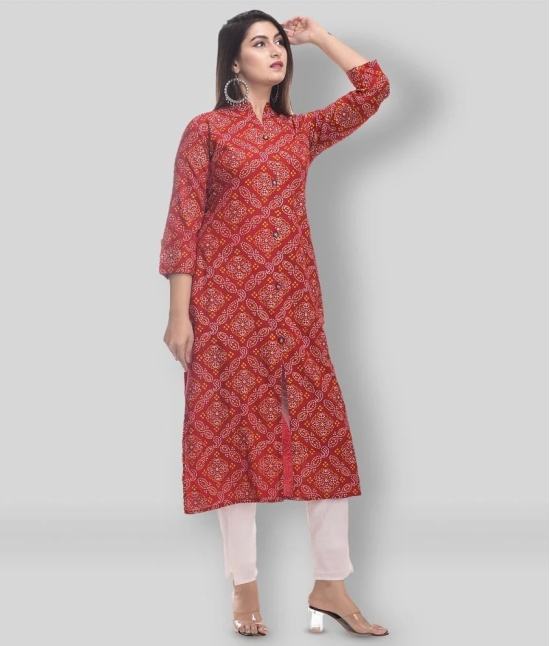 Maquien - Red Rayon Womens Front Slit Kurti ( Pack of 1 ) - XL