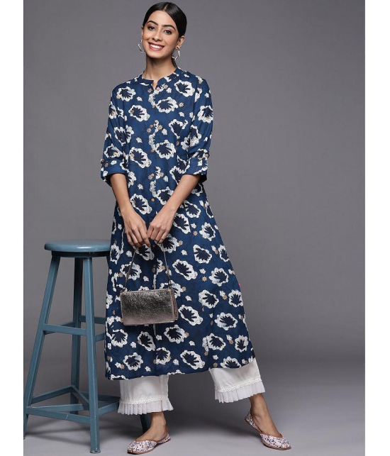 Varanga Viscose Printed Straight Womens Kurti - Blue ( Pack of 1 ) - None