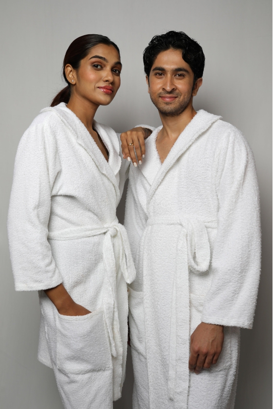 Towel material couple bathrobe-White / XXL / L