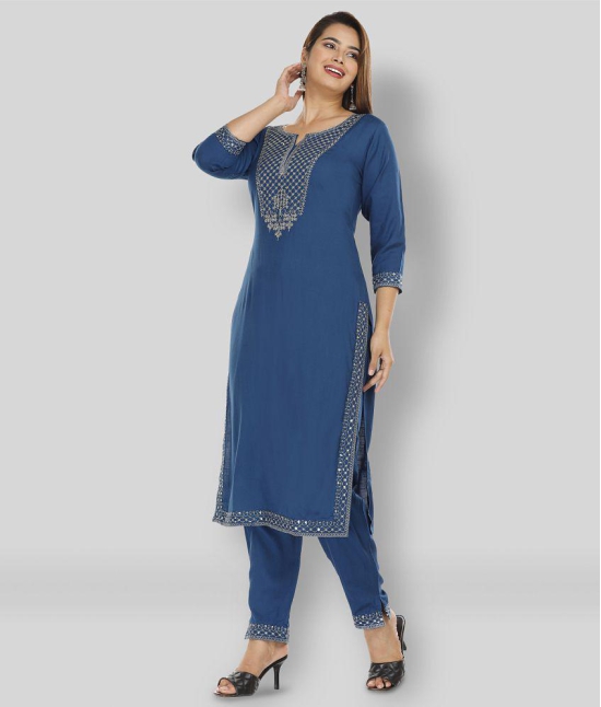 JC4U - Blue Straight Rayon Women's Stitched Salwar Suit ( Pack of 1 ) - XXL
