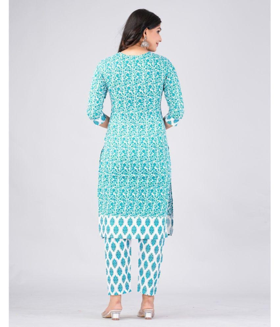 MAUKA Cotton Printed Kurti With Pants Women''s Stitched Salwar Suit - Blue ( Pack of 1 ) - None