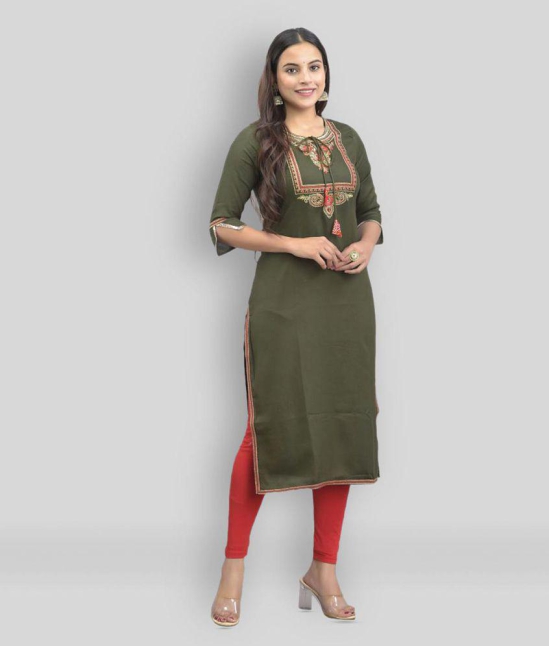 Maquien - Green Rayon Women's Straight Kurti ( Pack of 1 ) - None