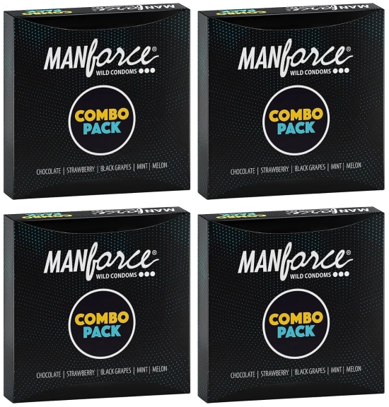 MANFORCE Combo Pack Chocolate Strawberry Coffee Black Grapes Melon Condom  20 Pcs x Pack of 4