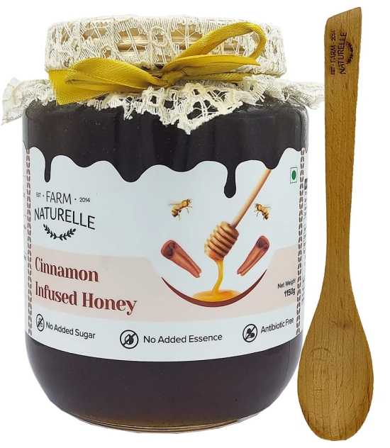 Farm Naturelle-Cinnamon Flower Wild Forest Honey | 1KG+150GM Extra and a Wooden Spoon | 100% Pure & Natural Ingredients Made Delicious Honey | No Artificial Color | No Added Sugar | Lab Tested Cinnamon Honey In Glass Bottle.