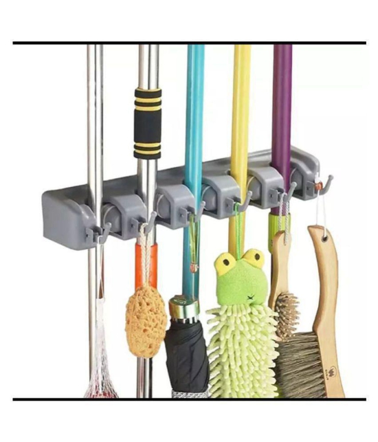 Hi-Lee Mop and Broom Holder | Wall Hanging, 5 Slots with 6 Inbuilt Hanging Hooks/Magic Holder Broom and Mop Organizer