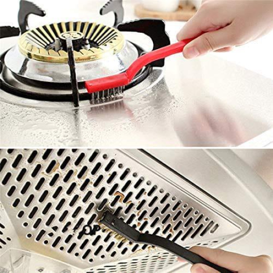 MANNAT Mini Plastic Gas Stove Cleaning Tool Kit Wire Brush Set Brass Nylon Stainless Steel Bristles Household Cleaning Brush for Gas Stove Burner Car Kitchen Tiles Tap Cleaning Tool(Set of 1)