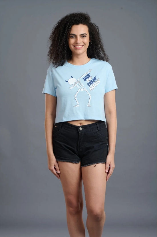 Skeleton Printed Sky Blue Crop Top for Women XXL