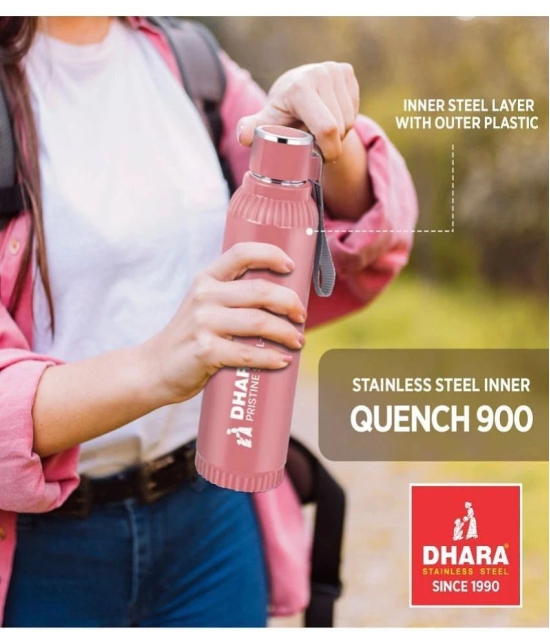 Dhara Stainless Steel Peach Stainless Steel Water Bottle 700 mL ( Set of 2 ) - Peach