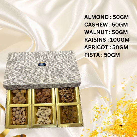 Premium Dry Fruits Gift Box – 350GM Assortment of Almonds, Cashews, Walnuts, Raisins, Apricots, and Pistachios – Perfect for Diwali, Weddings, and Special Occasions