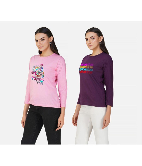 CHOZI - Multi Color Cotton Blend Regular Fit Women's T-Shirt ( Pack of 2 ) - None