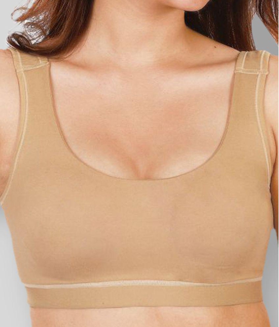 Dermawear Brown Poly Cotton Solid Sports Bra - L