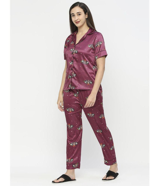 Smarty Pants - Mauve Satin Women''s Nightwear Nightsuit Sets ( Pack of 1 ) - None