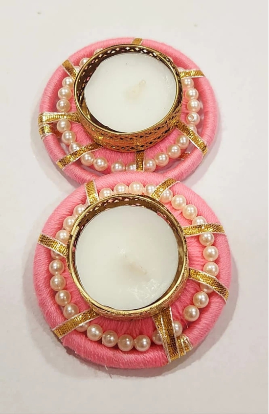 Elegant Pearl and Fabric Tealight Candle Holder Set