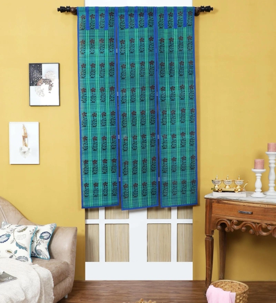 Three Panel Bamboo Curtain - Blue-8 ft length