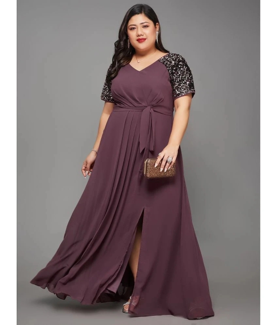 Miss Chase A+ Georgette Embellished Full Length Womens Side Slit Dress - Mauve ( Pack of 1 ) - None