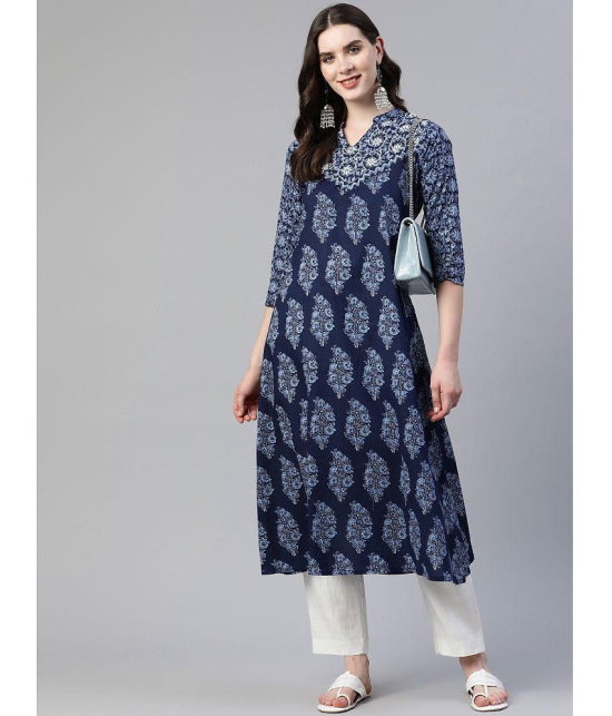 Vbuyz - Blue Cotton Women's A-line Kurti ( Pack of 1 ) - None