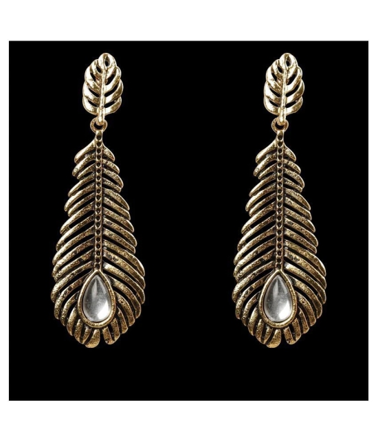 SILVER SHINE  Stunning Golden Peacock Feather White Diamond Earrings - Golden