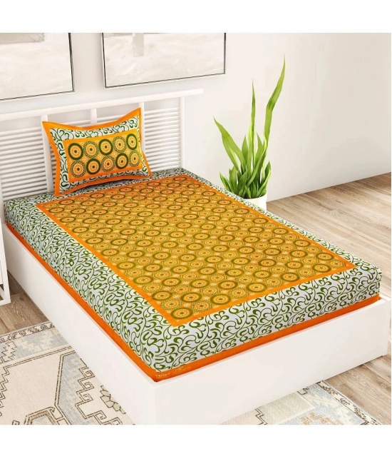 unique choice Cotton Abstract Printed Single Bedsheet with 1 Pillow Cover - Yellow - Yellow