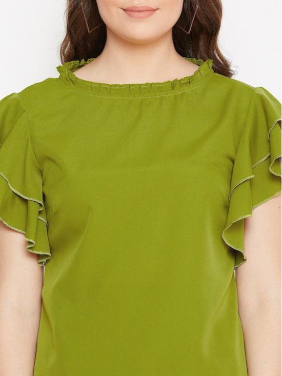 Women Green & Taupe Solid Top with Skirt