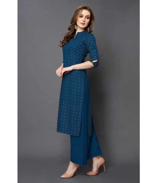 Estela - Teal Rayon Womens Straight Kurti ( Pack of 1 ) - None