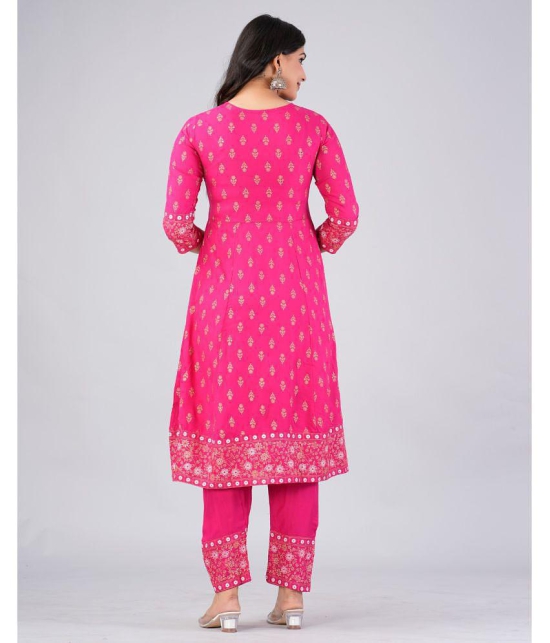 MAUKA Rayon Printed Kurti With Pants Womens Stitched Salwar Suit - Pink ( Pack of 1 ) - None