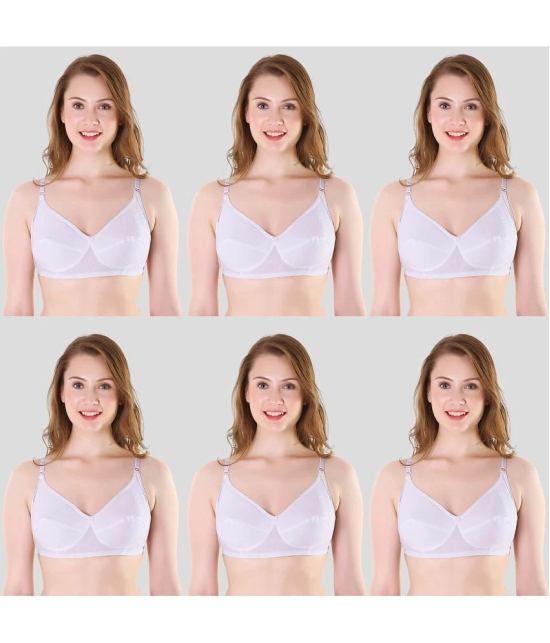 TCG - White Cotton Blend Non Padded Womens Everyday Bra ( Pack of 6 ) - None