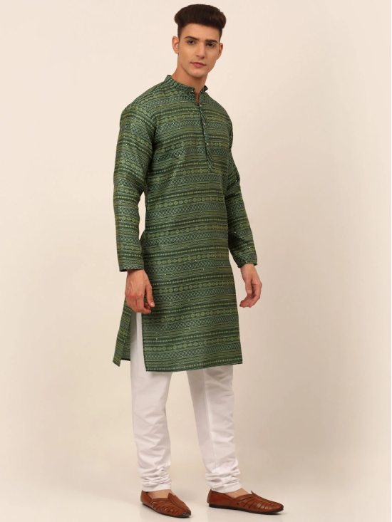 Men Sequinned Kurta with Churidar-S / Green