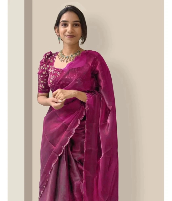 Apnisha Organza Solid Saree With Blouse Piece - Pink ( Pack of 1 ) - Pink